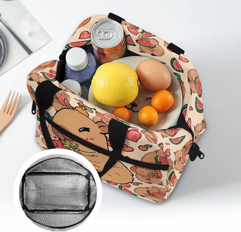Yuosegray Cute Capybara Lunch Box for Girls 10-12 Strawberry Preschool Lunch Box Kids 4-6 Kindergarten Meal Bag 6-8 Toddler Elementary School Children Lightweight Adjustable Shoulder Strap - Image 4